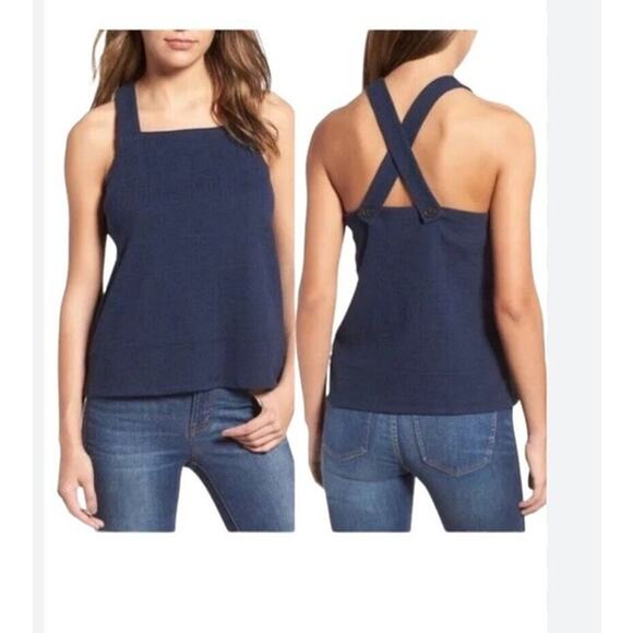 Madewell Top Women's XL Blue Apron Cross Back Tank Blouse Sleeveless - Picture 1 of 6